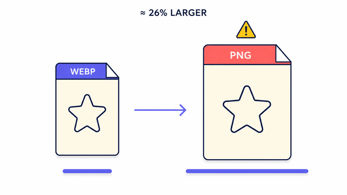 Your output PNG will be larger than the WebP