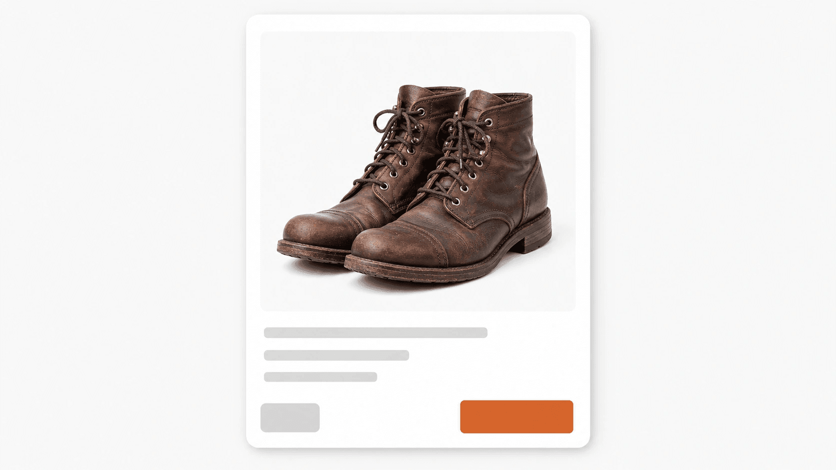 Marketplace listing mockup with boots centered on a clean white product photo background