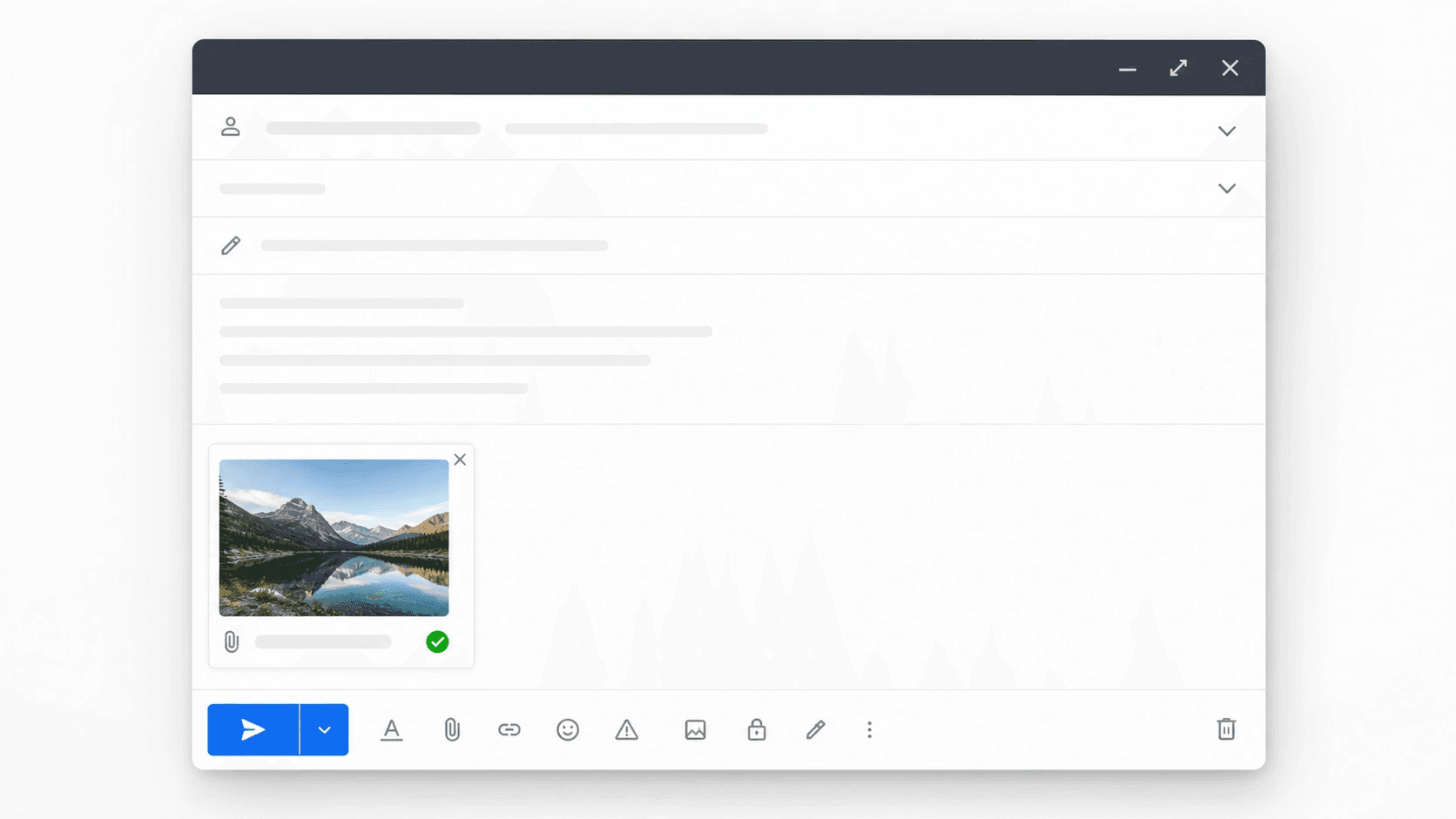 Email upload window showing a compressed image thumbnail under a 2 MB size label.