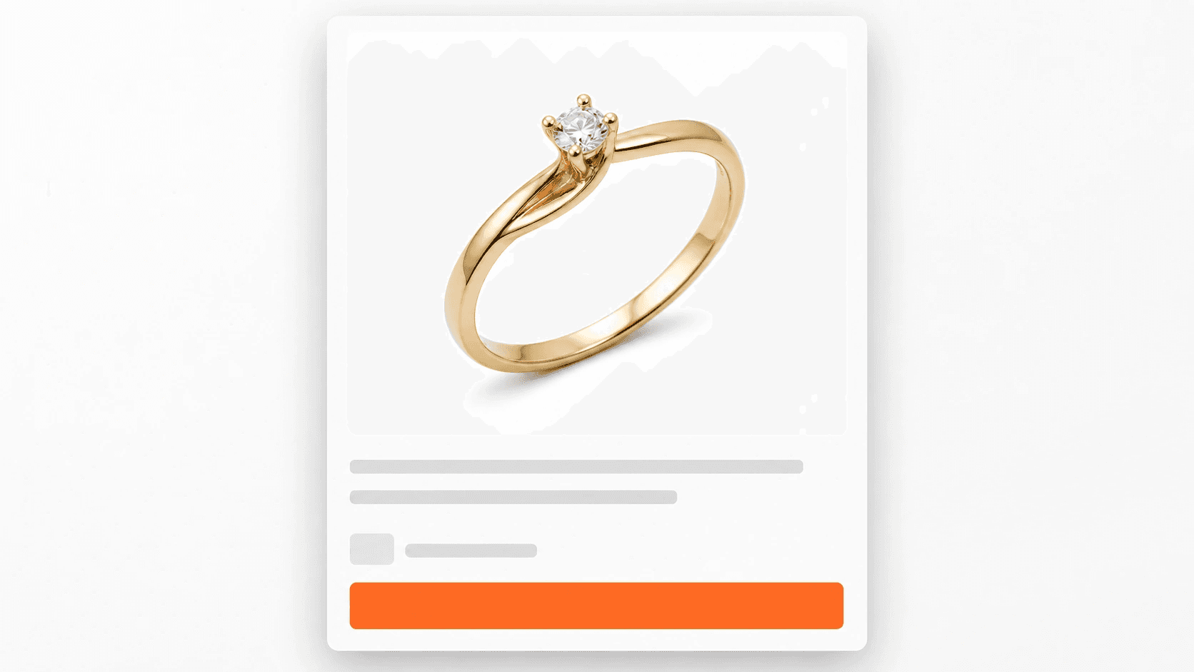 Gold gemstone ring isolated on white inside a generic marketplace listing card