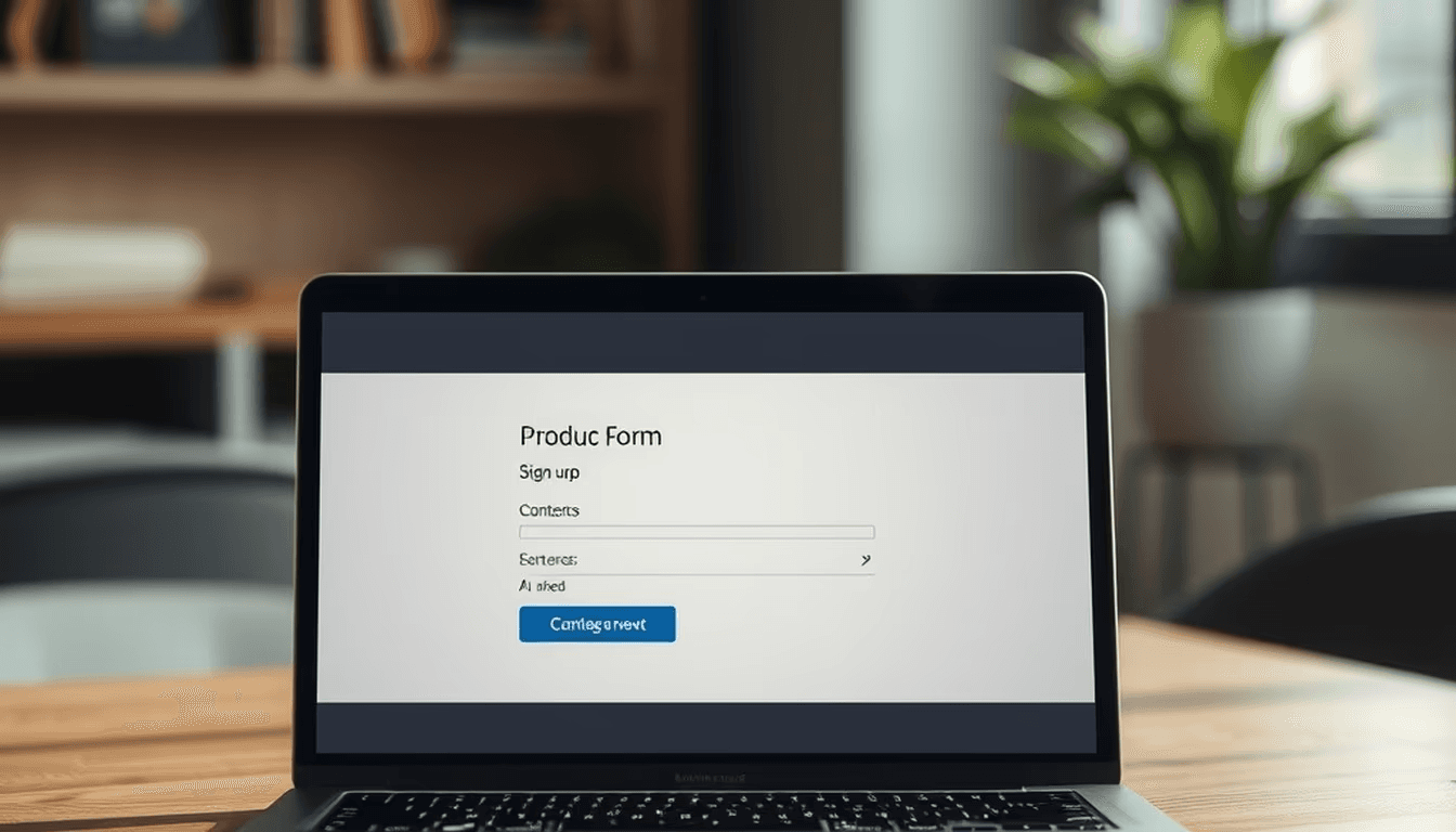 Notebook com um signup form aberto; no topo, uma foto/hero ainda carregando e, ao lado