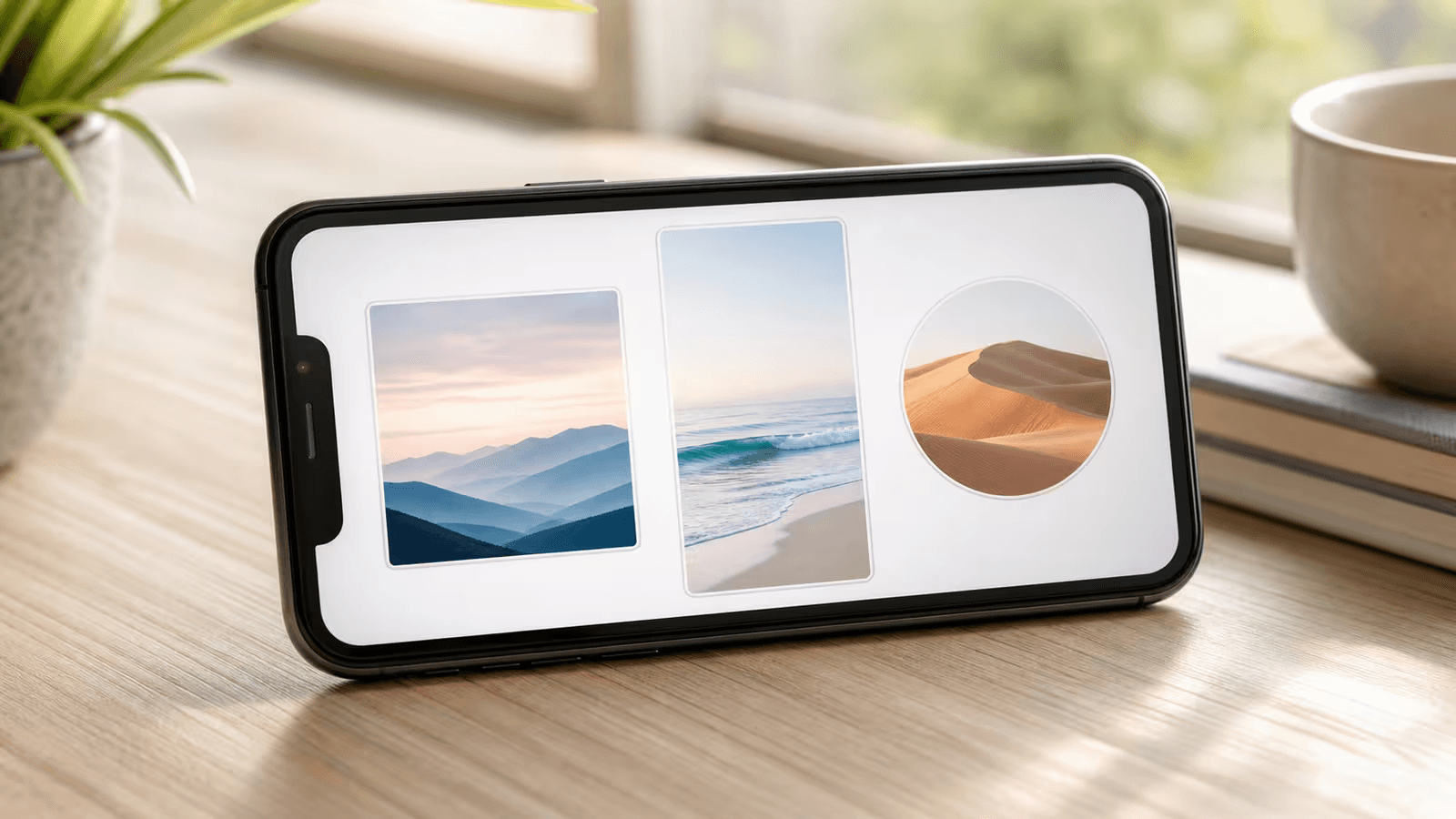 Smartphone exibindo formatos de imagem do Instagram