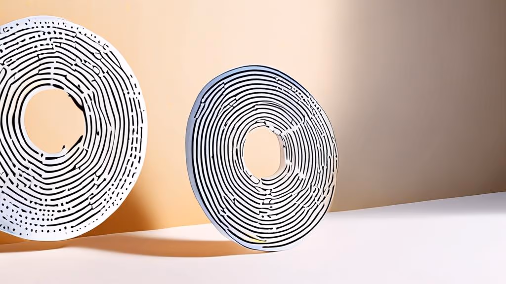 Round paper cutouts over printed product photos, a clean circular mask template on top